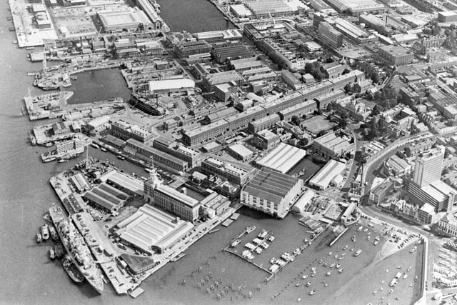 Portsmouth Naval Base from the air in June 1985. The News PP955