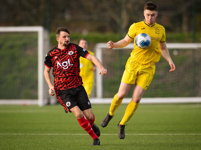 Action from Harvest's 4-1 win at home to Locks Heath (red and black kit) in the Hampshire Premier League. Picture: Keith Woodland (180321-725)