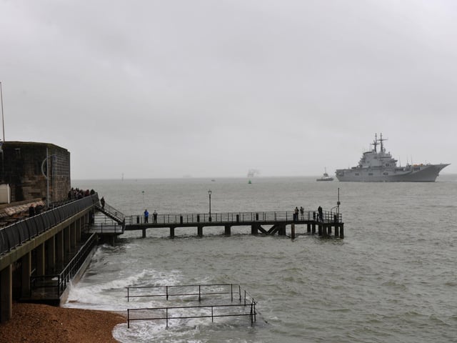 Onlookers welcomed the ITS Giuseppe Garibaldi into Portsmouth