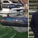 L: Seadogz boat involved in the crash which killed Emily Lewis. R: Speedboat driver Michael Lawrence who has been acquitted of manslaughter at Winchester Crown Court but found guilty of failing to maintain a proper lookout and failing to maintain a safe speed relating to the death of 15-year-old Emily Lewis.