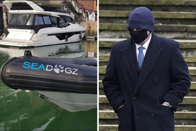 L: Seadogz boat involved in the crash which killed Emily Lewis. R: Speedboat driver Michael Lawrence who has been acquitted of manslaughter at Winchester Crown Court but found guilty of failing to maintain a proper lookout and failing to maintain a safe speed relating to the death of 15-year-old Emily Lewis.