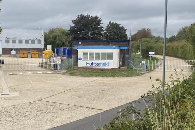 A woman died at Huhtamaki in Rowner Road, Gosport, after she was hit by a lorry