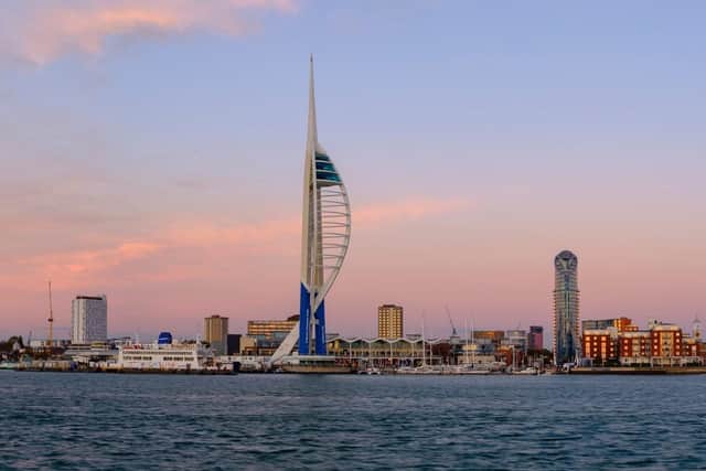 Autumn sunset light on the Portsmouth waterfront, Hampshire, UK