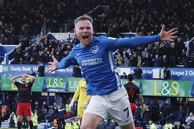 Aiden O'Brien completed Pompey's comeback against Fleetwood with his third goal in as many games. Picture:: Barry Zee