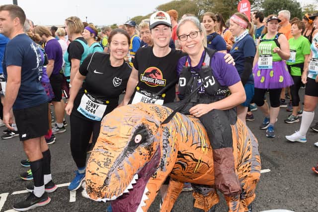 Sarah Smith and Helen Taylor with friends from Leicester running for a local playgroup.

Picture: Keith Woodland (171021-0)