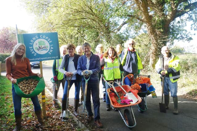 The Save Long Copse Lane group. Andrew Hunnibal is centre.