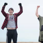 Connor Wornham (left) and Stuart Lovibond, both from Gosport, after their two minute dip in the sea.

Picture: Sarah Standing (010121-326)