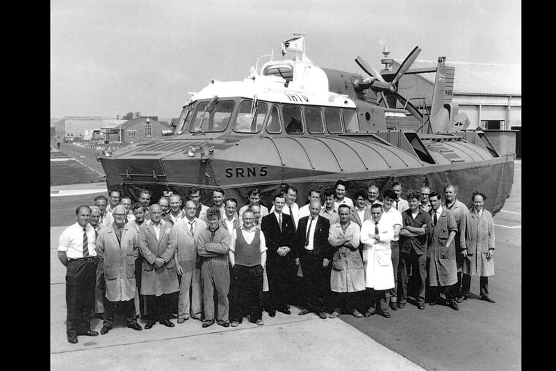 Men of Fleetlands in Gosport with hovercraft SRN5 in the 1950's.