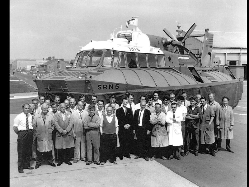 Men of Fleetlands in Gosport with hovercraft SRN5 in the 1950's.