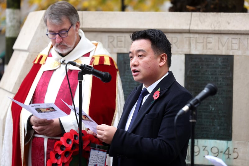 Havant Remembrance Sunday Service.

Pictured is Conservative MP for Havant Alan Mak at the event.

The parade is taking place at St Faiths War Memorial with Deputy Lieutenant Major General James Balfour CBE DL in attendance, along with the Mayor of Havant, Alan Mak MP and the Leader of Havant Borough Council, Councillor Alex Rennie.
At 10.35 am the Parade leaves Royal British Legion Ex-servicemen's club, Brockhampton Lane, into Park Road South along Elm Lane before turning into North Street. Bagpiper Denton Smith will be accompanied by drums courtesy of Hampshire Caledonian Pipe Band. Then at 10.50 am the parade assembles at War memorial outside St Faiths Church ahead of an Act of Remembrance at the War Memorial outside St Faiths Church at 10.52am, followed by a two-minute's silence at 11am. A Remembrance Service will then take place inside St Faiths Church.

Sunday 12th November 2023.

Picture: Sam Stephenson.