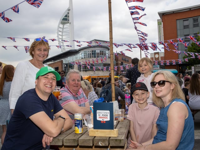 The McCurrach family from Chandlers Ford enjoying the sun and food at Gunwharf Quays.  Photos by Alex Shute