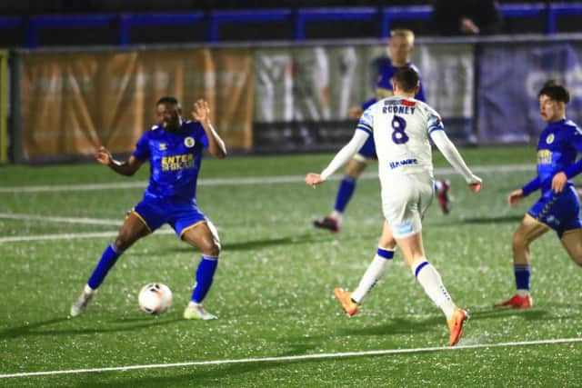 Paul Rooney nets Hawks' equaliser against St Albans. Picture by Dave Haines