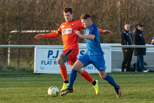 Tommy Scutt, right, scored and missed a penalty in Baffins Milton Rovers' FA Cup defeat. Picture: Vernon Nash (010220-041)