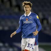 Harrison Brook pictured his sole first-team outing for Pompey - against West Ham Under-21s in November 2020. Photo: Robin Jones/Getty Images