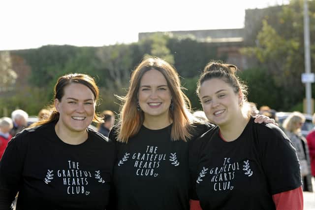 Families, supporters and charity workers have taken part in a 500 mile  challenge to raise money for the Mama Academy which supports families experiencing still births and pregnancy loss. (l to r), sisters Kelly O'Neill, Charla Grant and Alex O'Neill.Picture: Ian Hargreaves  (271019-6)