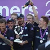 Jimmy Adams pours champagne over captain James Vince after Hampshire won the 2018 Royal London Cup. The 50-over tournament returns in 2021 after being left off last year's fixture list due to the pandemic. Photo by Christopher Lee/Getty Images.
