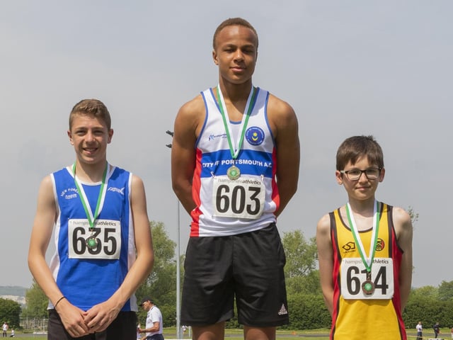 Harvey Beckles won the under-15 boys 80m hurdles in 13.67s. Picture by Paul Smith