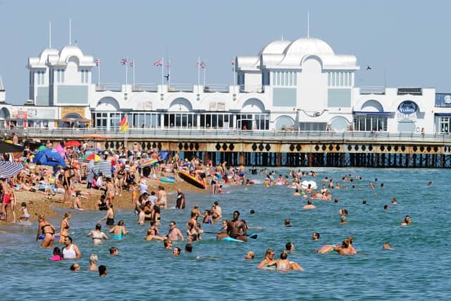 People flocked into the beach in Southsea yesterday. Picture: Sarah Standing (250620-5015)