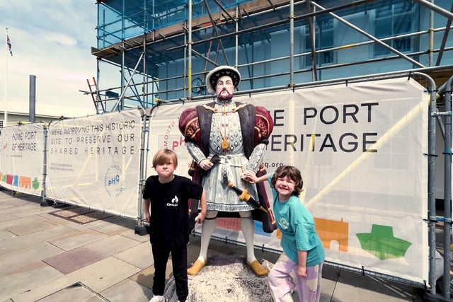 Sylv and Frank pose with Henry VIII at Portsmouth Historic Dockyard