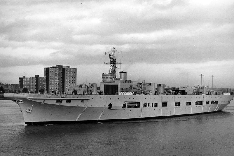 HMS Triumph leaving Portsmouth Harbour after a refit in 1950. The News  PP5262