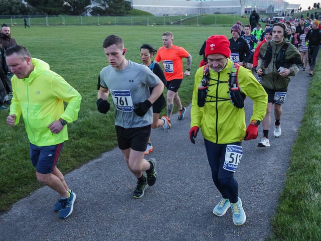 Runners at the start of the Portsmouth Coastal Waterside Marathon.
