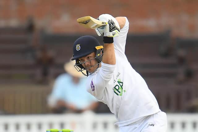 Lewis McManus on his way to an unbeaten 91 on day two at Taunton. Photo by Harry Trump/Getty Images.