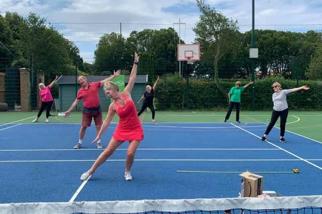 Fitness classes for over 55s in Havant are back in business as Get Up and Go activities start up again. Pictured: Fun fitness class at Front Lawn recreation ground
