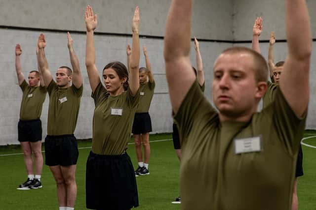 The recruits first taste of Swedish PT in the gym. Photo: Royal Navy