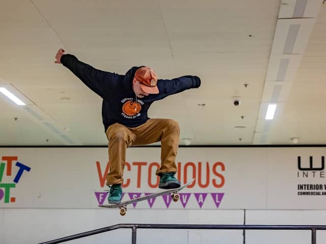 Max Dougan (28) tests on the ramps at the Pitt Street Skatepark. 

Picture: Mike Cooter