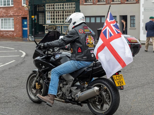 An escort rider fat the Falklands Memorial Service at Old Portsmouth.