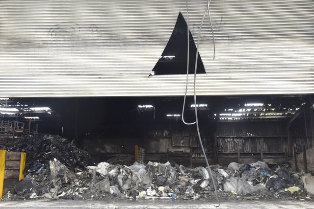 Pictures show the damage caused by the fire at TJ Waste Materials Recovery Facility. Picture: Sarah Standing (080724-6717)