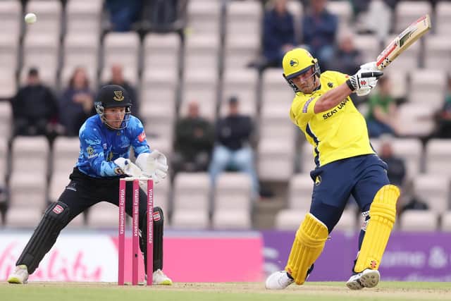 Ben McDermott on his way to a maiden Hampshire half-century in the T20 Blast. Photo by Warren Little/Getty Images.