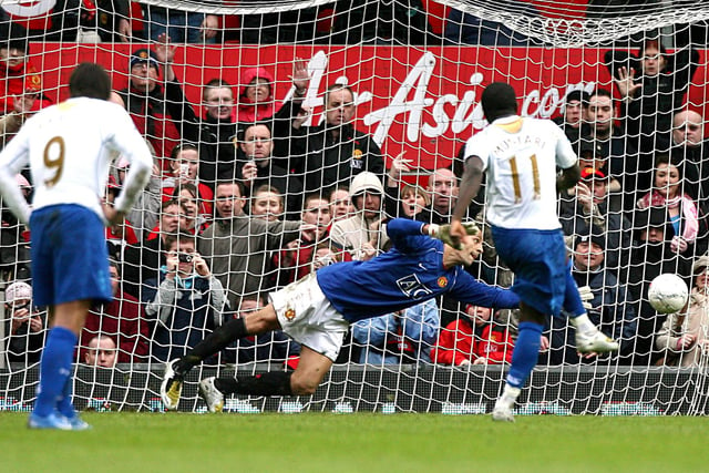 Few would have envied Pompey's FA Cup quarter- trip to a treble-chasing Manchester United. However, after weathering a Red Devils storm for the majority of the match, the Blues pounced and took their chance after Milan Baros was fouled by Tomasz Kuszczak inside the box. Muntari stepped up and swept the penalty past a despairing Rio Ferdinand, to book Redknapp''s side's place in the semi-final at Wembley.   Picture: Nick Potts