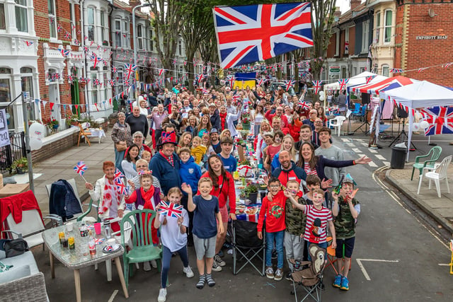 Residents at the Frensham Road Jubilee street party. Picture: Mike Cooter (050622)
