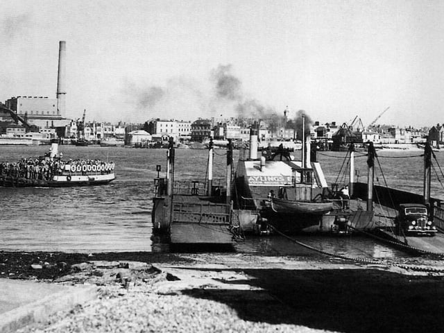 The Gosport ferry, Portsmouth power station and the floating bridge.Undated