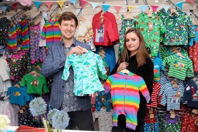 Crystal Young and her husband Martin, owners of Button Up Baby in North Street, Havant.
Picture: Sarah Standing (031220-9412)