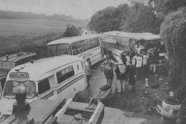 On Friday, September 22, 1976, two coaches collided in Lovedean Lane near Horndean.  Picture: The News archive