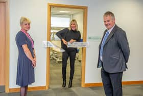 Operations manager, Lin Barlow and clinical director, Donal Collins with MP Caroline Dinenage
