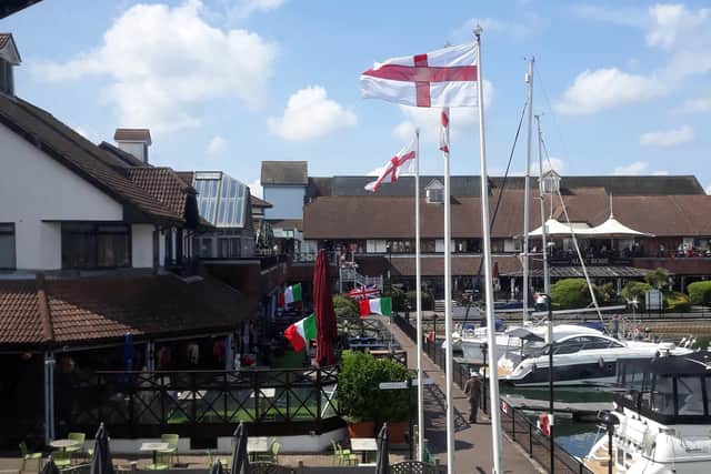 English and Italian flags at Port Solent