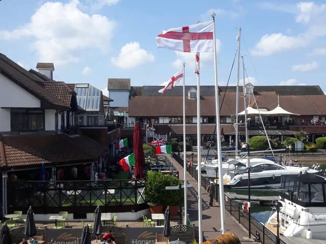 English and Italian flags at Port Solent