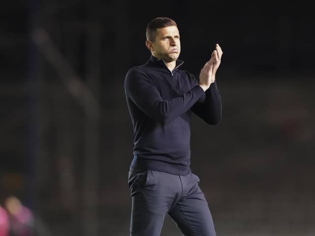 Pompey head coach John Mousinho paid tribute to the fans' role in Exeter City victory. Pic: Jason Brown.