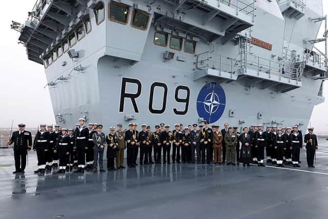 HMS Prince of Wales pictured in January after she became Nato's new flagship.