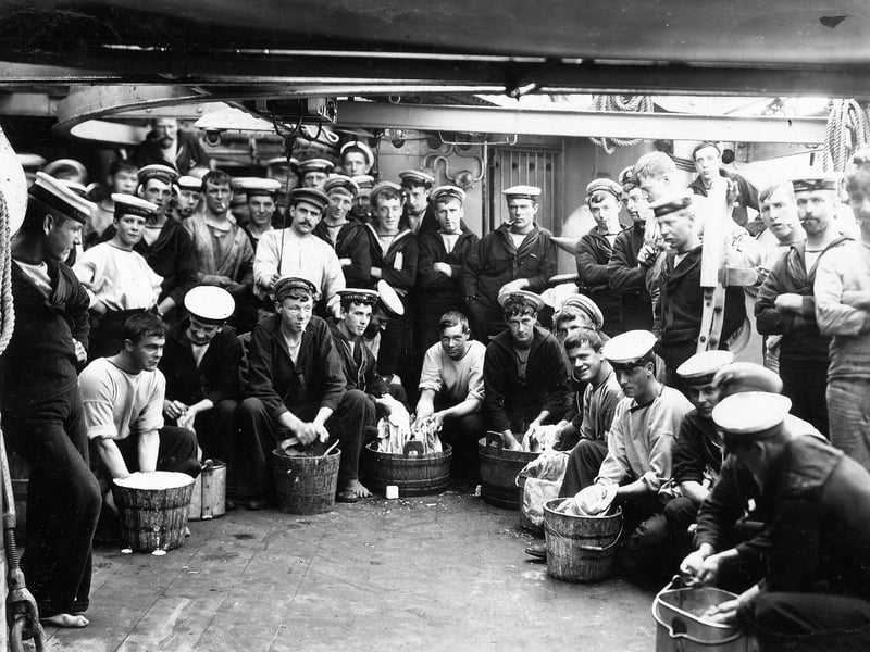 Washing clothes on HMS Duncan in 1901 at Royal Clarence Yard in Gosport
Picture: Contributed