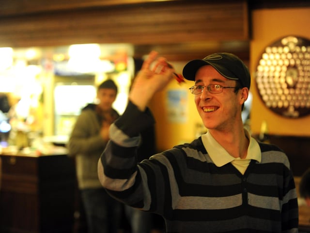 Dave Harper on the Carisbrooke Arms oche in 2011.