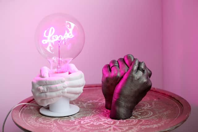 Casting of Ellen's hands (left) and Ellen and her husband's hands (right). Picture: Chris Moorhouse.