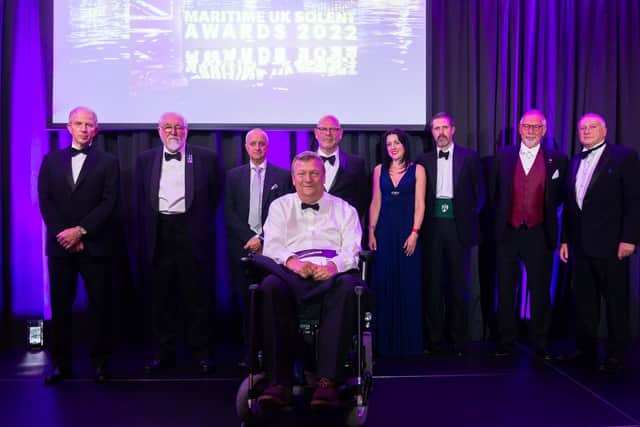 Flashback - Geoff Holt MBE (front) with nominees and representatives for the Maritime Hero Award at last year's ceremony. From left - James Blanch, John Thompson, Dean Kimber, Stuart Laidler, Catherine Allen, Leigh Storey, Mark Pascoe, Chris Sturgeon.
