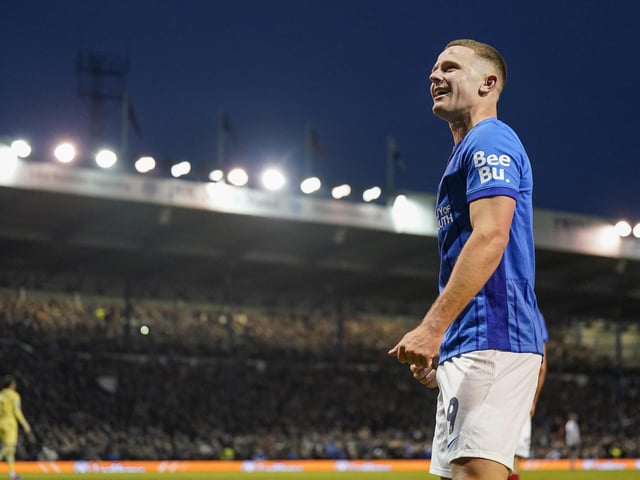 Colby Bishop savours his Pompey scoring comeback following heart surgery. The striker scored a penalty after coming off the bench against Preston in November 2024. Picture: Jason Brown/ProSportsImages