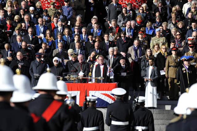 Remembrance Sunday in Portsmouth on the Armistice Centenary in 2018 held in Guildhall Square, Portsmouth. Picture:  Malcolm Wells (181111-1961)