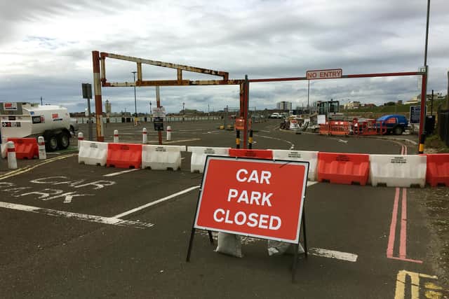 Clarence Pier car park is closed as work on the Southsea sea defences begins. Picture: Fiona Callingham