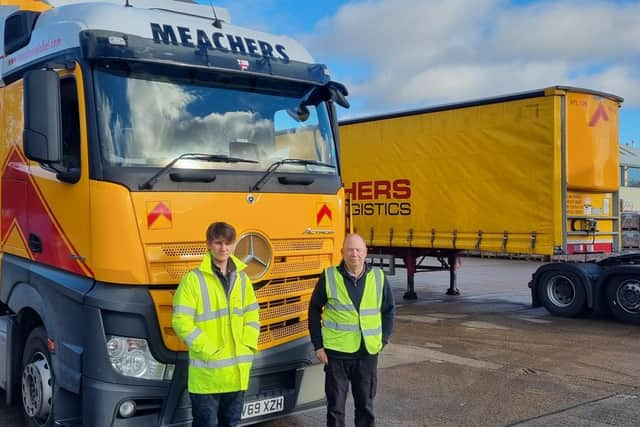 William Rayner (left) with Meachers’ driver Kevin Pegg. Picture: Meachers